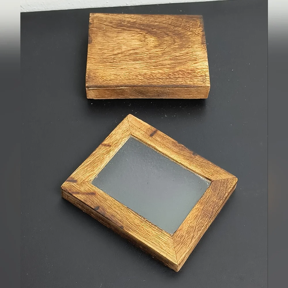 Wood Jewelry Box Storage W/Glass Tan